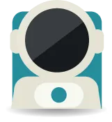 Flat illustration icon of an astronaut helmet with a dark visor on a teal background